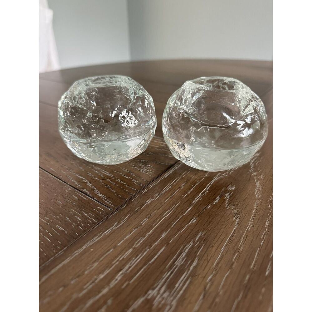 Vtg Pilgrim Glass Snowball Votive Candle Holder 3" Pair